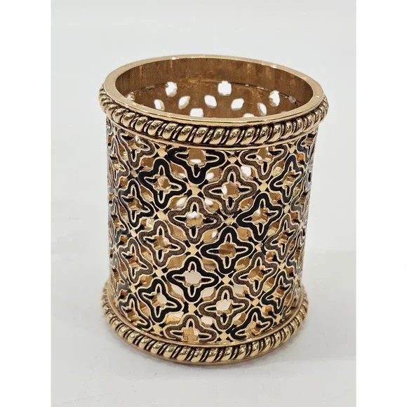 SET 3 St. John Home Enamel Open Design Gold Tone Candle Votives Holders Designer